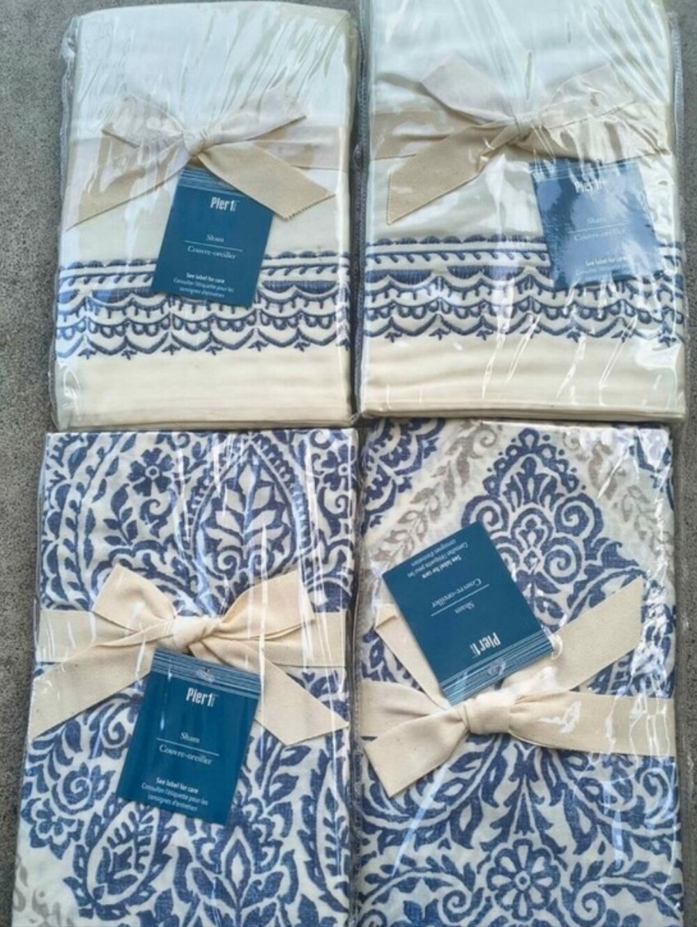Pier 1 Cream and Blue Pillow Sham Set